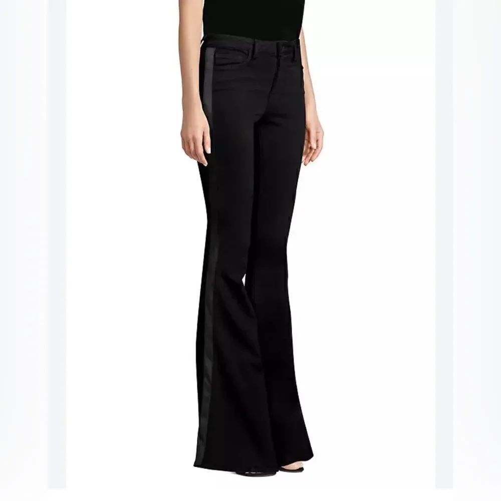L'AGENCE Solana Big Flare Pants Jeans Black High Rise with tuxedo stripe 26 NEW